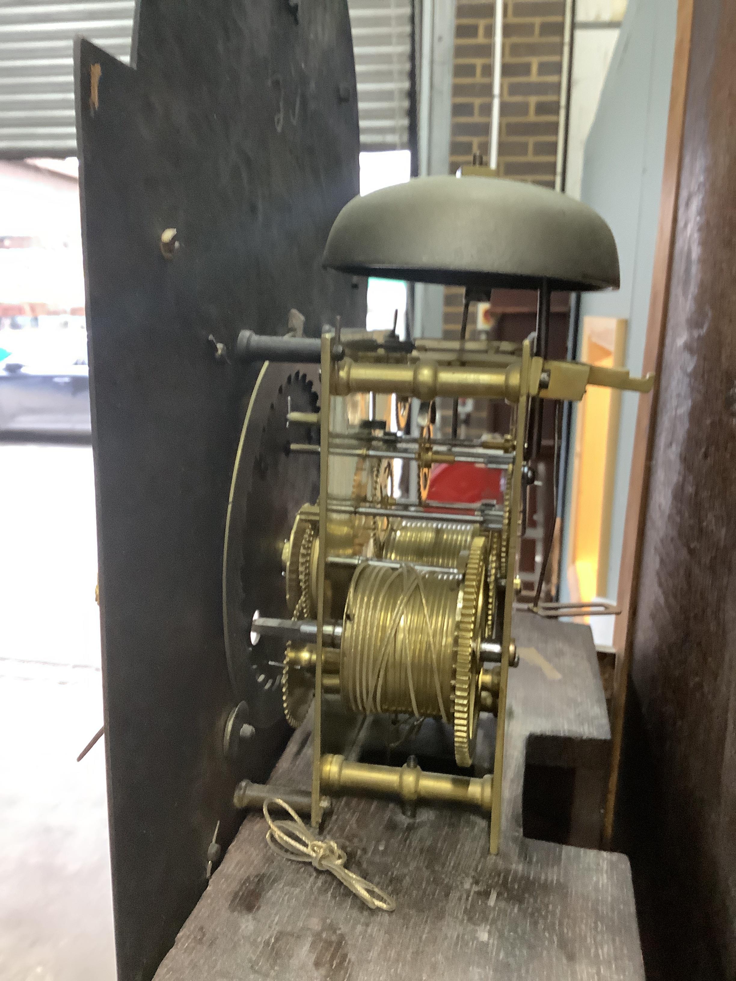 A late 18th / early 19th century chinoiserie lacquer eight day longcase clock, marked Harrington, London, hood in need of restoration, height approx. 240cm